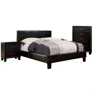 foa ramone 3pc espresso faux leather bedroom set - cal king + nightstand + chest