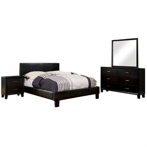 foa ramone 4pc espresso faux leather bed set -cal king+nightstand+dresser+mirror