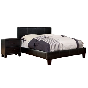 foa ramone 2pc espresso faux leather bedroom set - king + nightstand