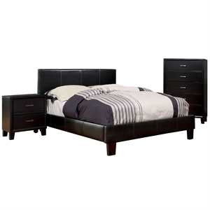 foa ramone 3pc espresso faux leather bedroom set - king + nightstand + chest