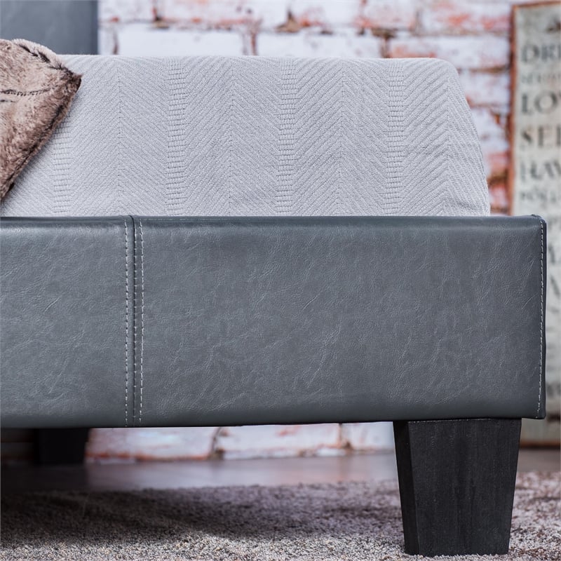 Furniture of America Ramone Faux Leather Queen Platform Bed in Gray
