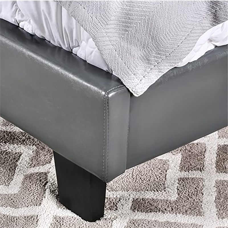Furniture of America Ramone Faux Leather Queen Platform Bed in Gray