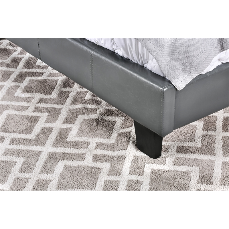 Furniture of America Ramone Faux Leather Queen Platform Bed in Gray