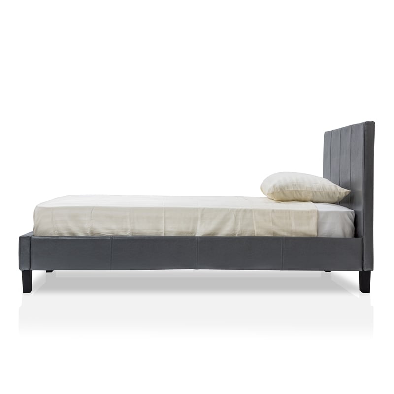 Furniture of America Ramone Faux Leather Queen Platform Bed in Gray