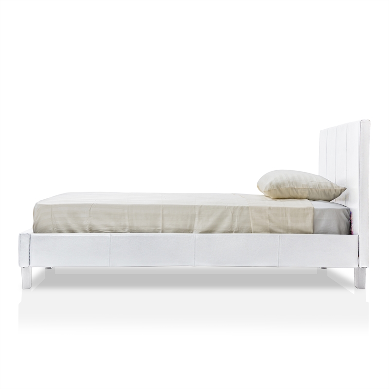 Furniture of America Ramone Faux Leather Full Platform Bed in White