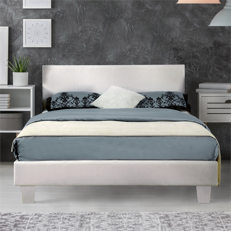Furniture of America Ramone Faux Leather Full Platform Bed in White