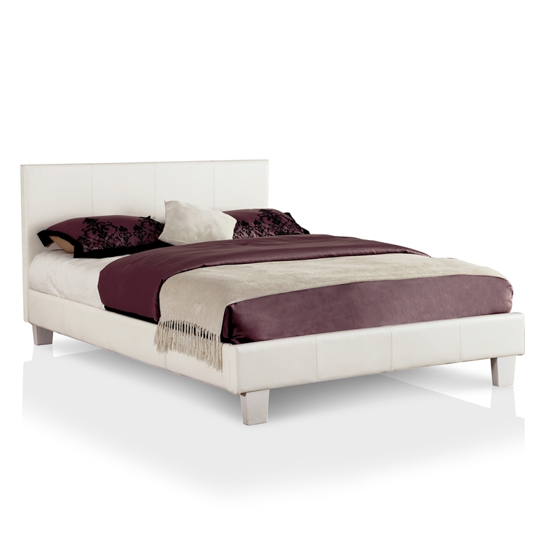 Furniture of America Ramone Faux Leather Queen Platform Bed in White