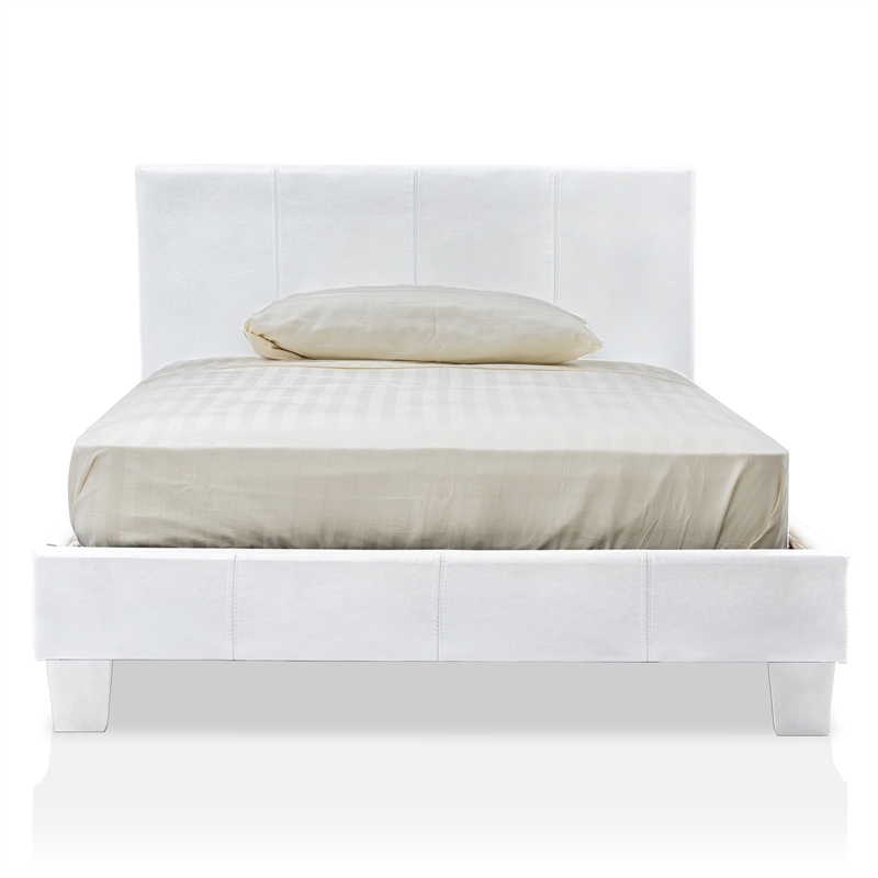 Furniture of America Ramone Faux Leather Queen Platform Bed in White
