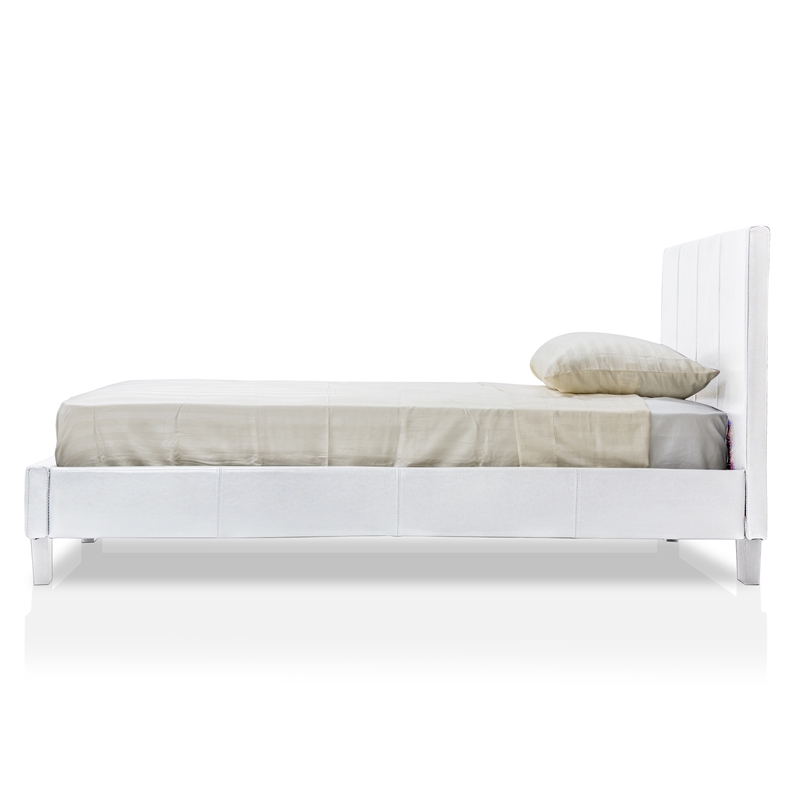 Furniture of America Ramone Faux Leather Queen Platform Bed in White