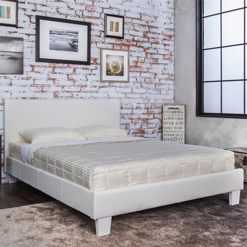 Furniture of America Ramone Faux Leather Queen Platform Bed in White