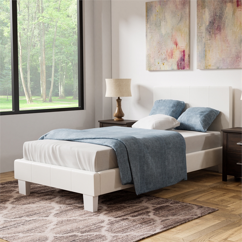 Furniture of America Ramone Faux Leather Twin Platform Bed in White