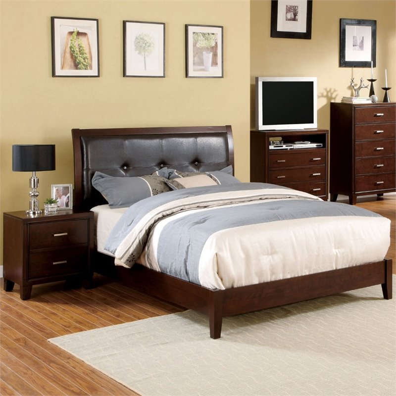 Foa Sirius 2pc Brown Cherry Solid Wood Bedroom Set King Nightstand Idf 7068ek 2pc