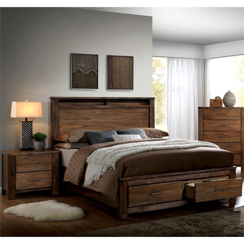 rustic bed with storage drawers