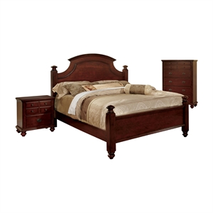 furniture of america mills 3 piece transitional wooden panel bedroom set in cherry brown