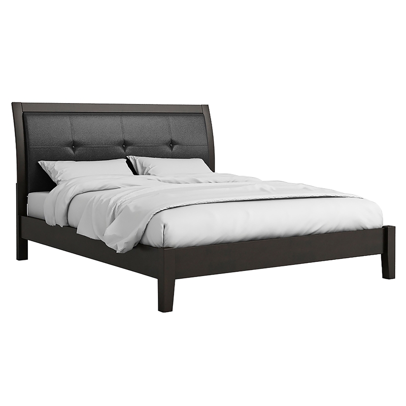 Furniture of America Muscett Solid Wood Tufted Full Platform Bed in Espresso