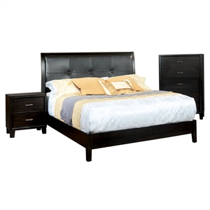 foa muscett 3pc espresso solid wood bedroom set - full + nightstand + chest