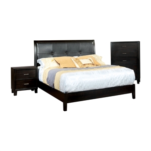 foa muscett 3pc espresso solid wood bedroom set - queen + nightstand + chest