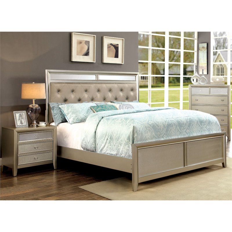 Furniture Of America Maire Glam 3 Piece California King Bedroom Set In Silver