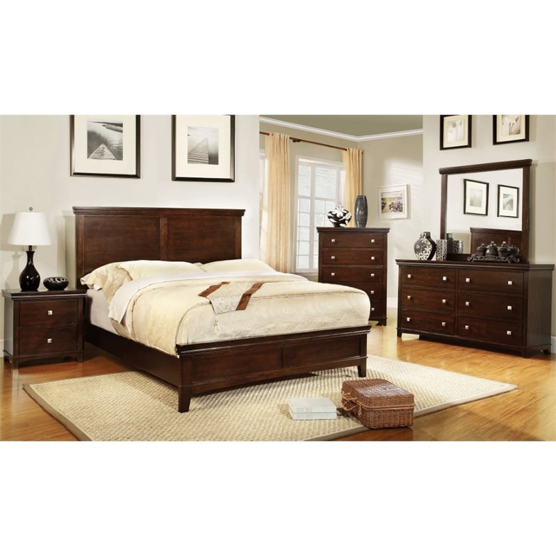 Foa Brighton 4pc Brown Cherry Wood Bed, Brown King Size Bed