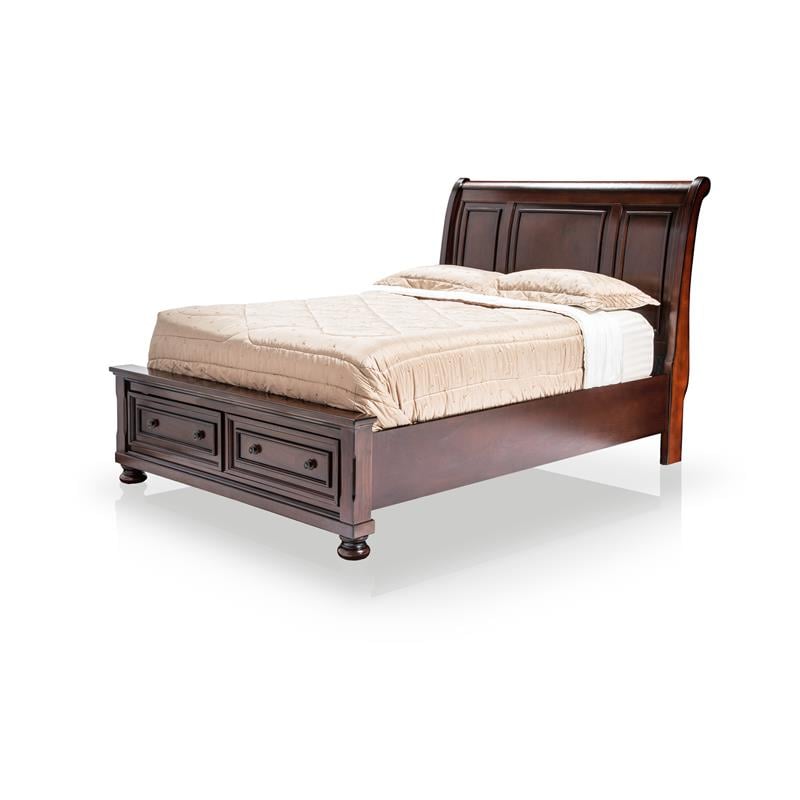 FOA Caiden 2pc Cherry Wood Storage Bedroom Set - Queen + Nightstand ...