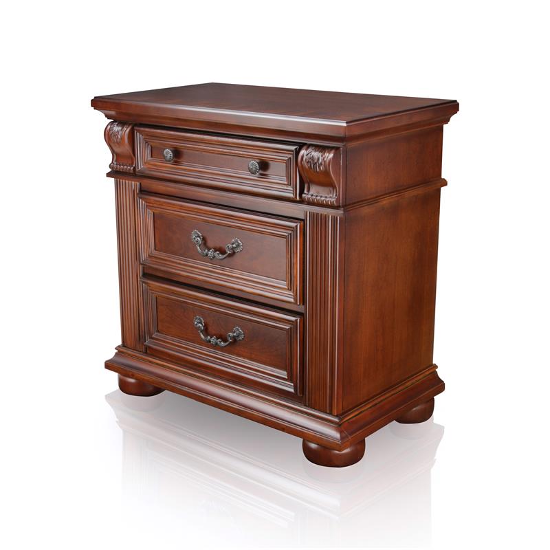 Foa Catherine 3pc Brown Cherry Wood Bedroom Set King Nightstand Chest