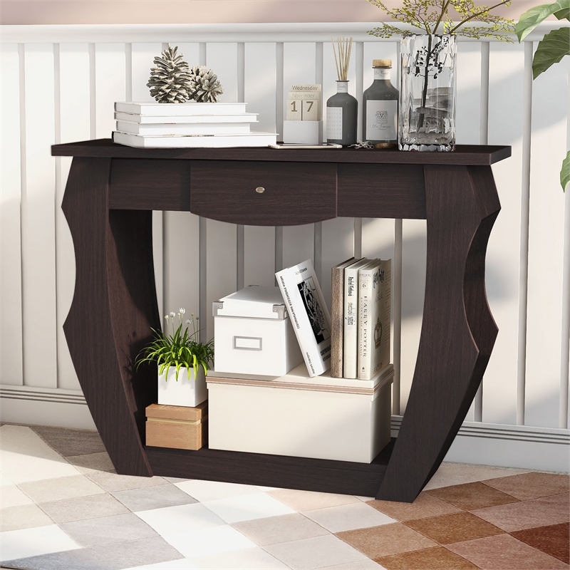 Furniture of America Trunta Contemporary Wood 1-Drawer Console Table in Walnut