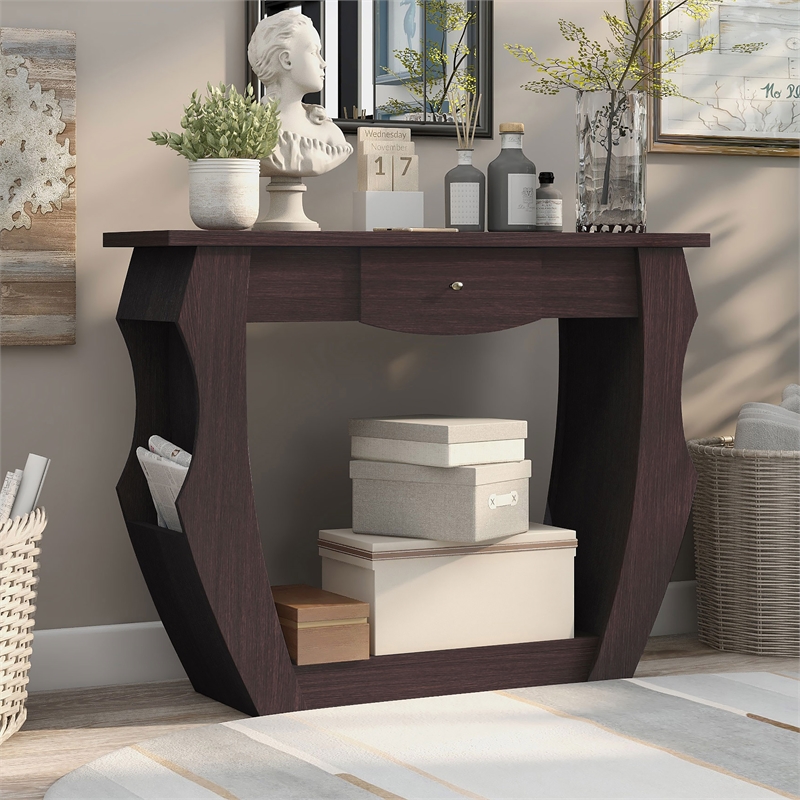 Furniture of America Trunta Contemporary Wood 1-Drawer Console Table in Walnut