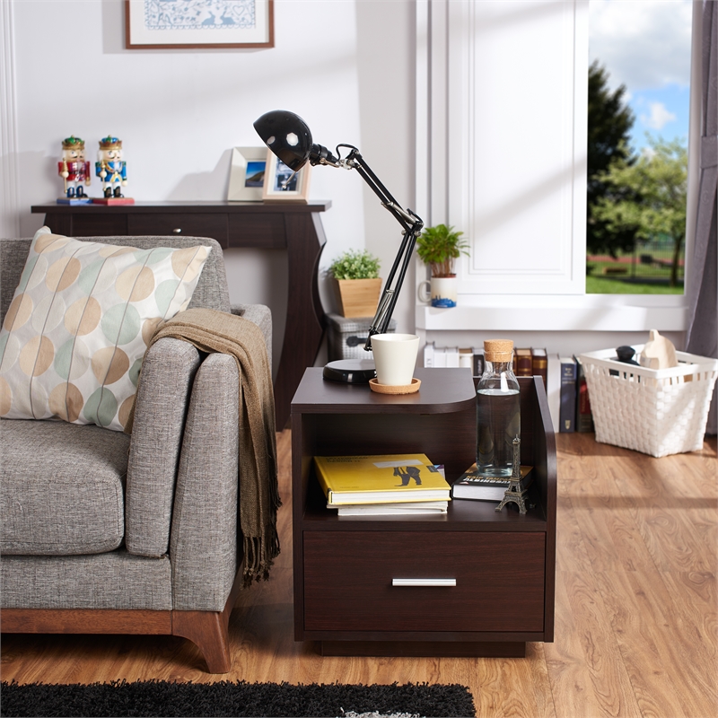 Furniture of America Isabel Transitional Wood 1-Drawer End Table in Walnut