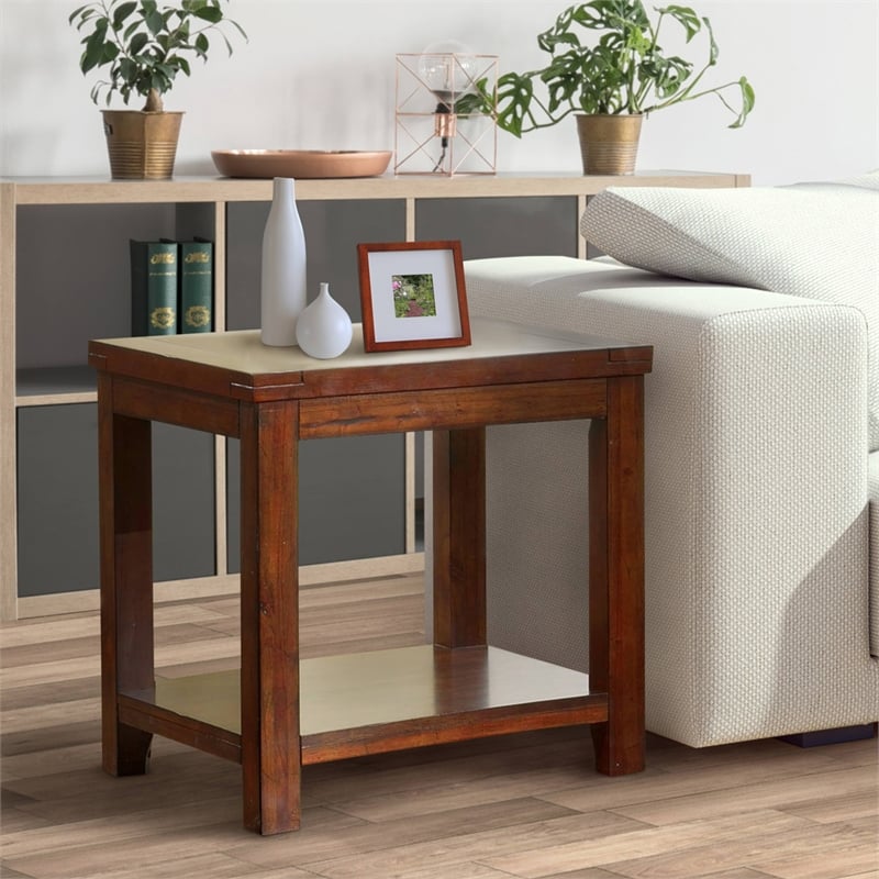 Furniture of America Granger Transitional Wood 1-Shelf End Table in Cherry