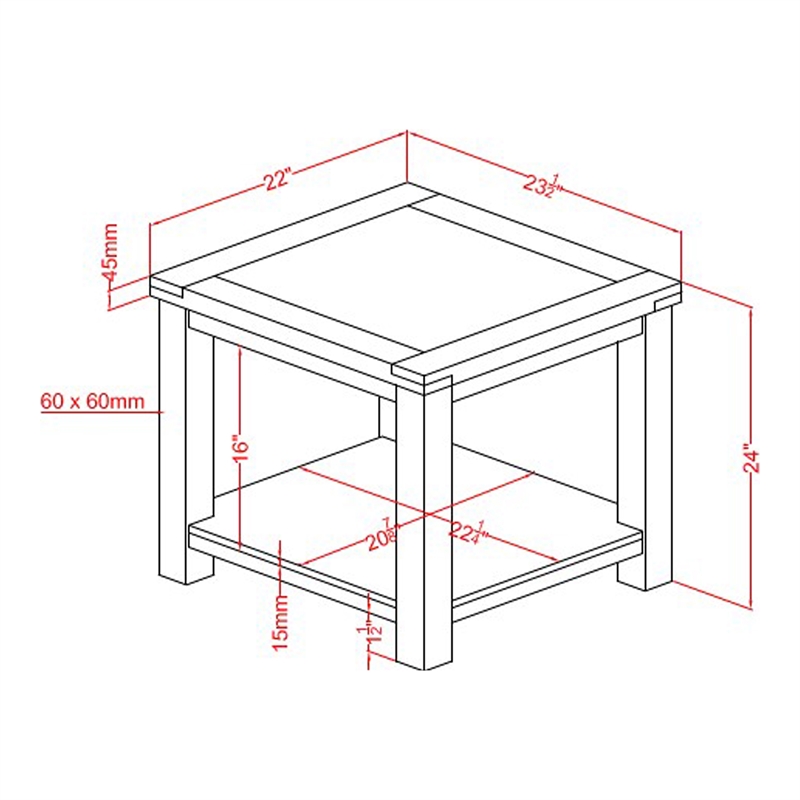 Furniture of America Granger Transitional Wood 1-Shelf End Table in Cherry