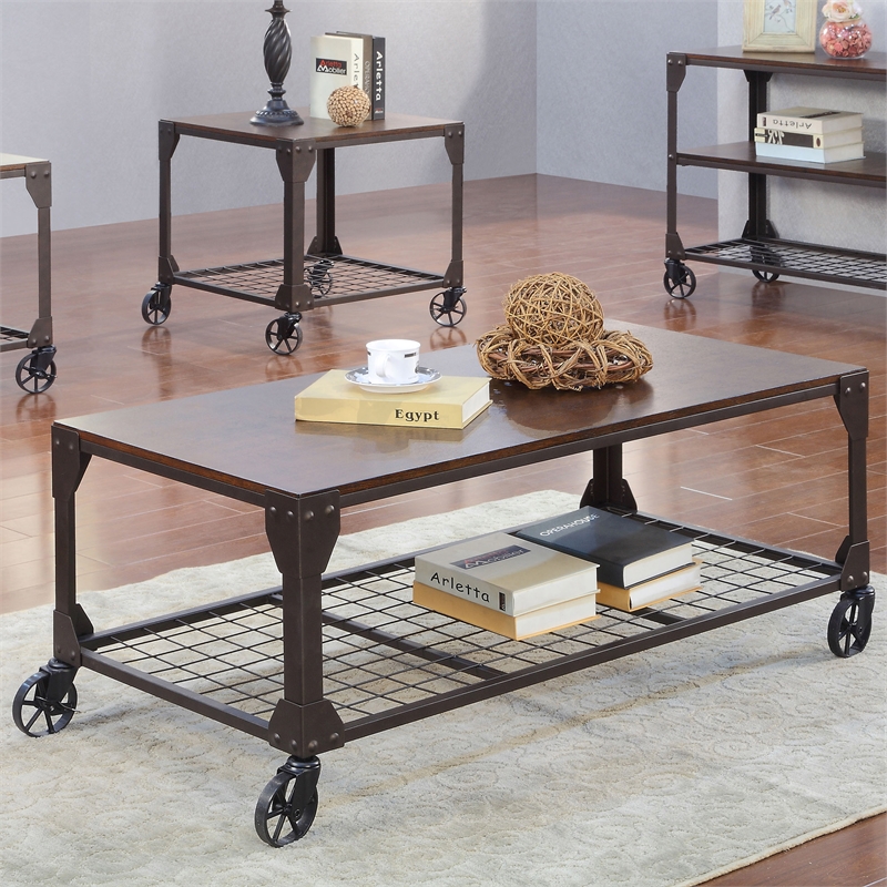 Furniture of America Benellie Metal Coffee Table with Casters in Black