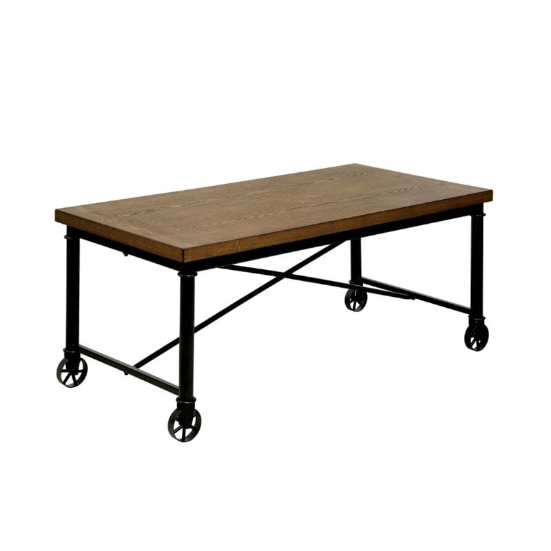 Furniture of America Saucedo Wood 3-Piece Coffee Table Set in Medium Oak