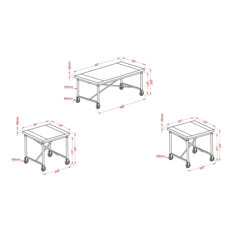 Furniture of America Saucedo Wood 3-Piece Coffee Table Set in Medium Oak
