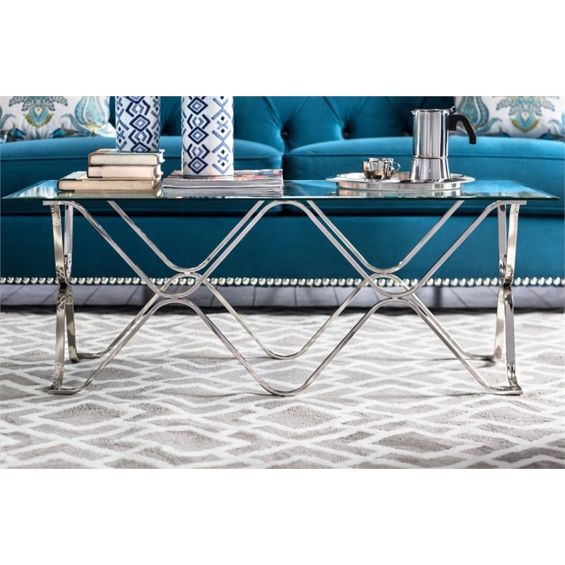 Furniture of America Hobbs Glass Top Coffee Table in Chrome