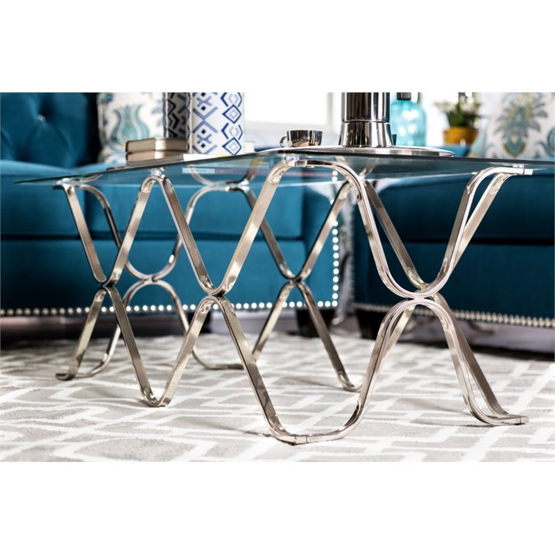 Furniture of America Hobbs Glass Top Coffee Table in Chrome