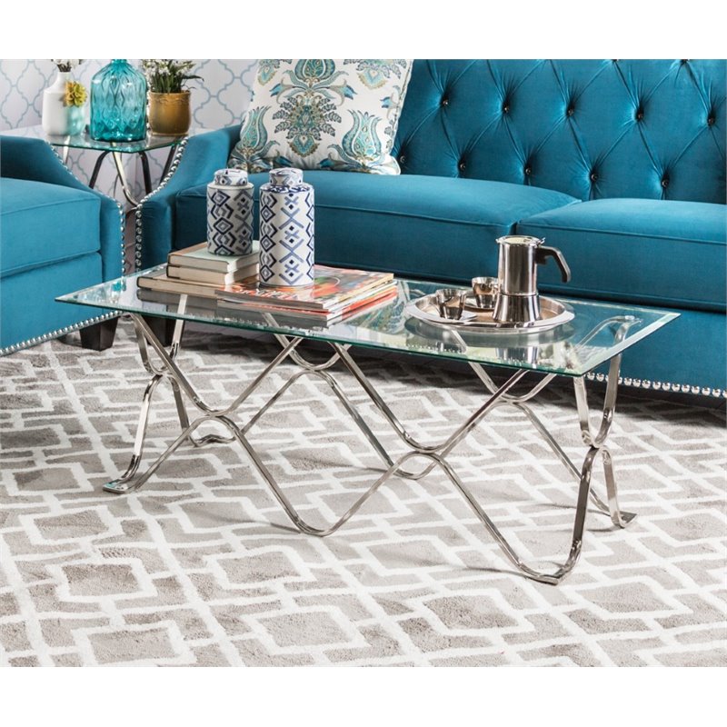 Furniture of America Hobbs Glass Top Coffee Table in Chrome