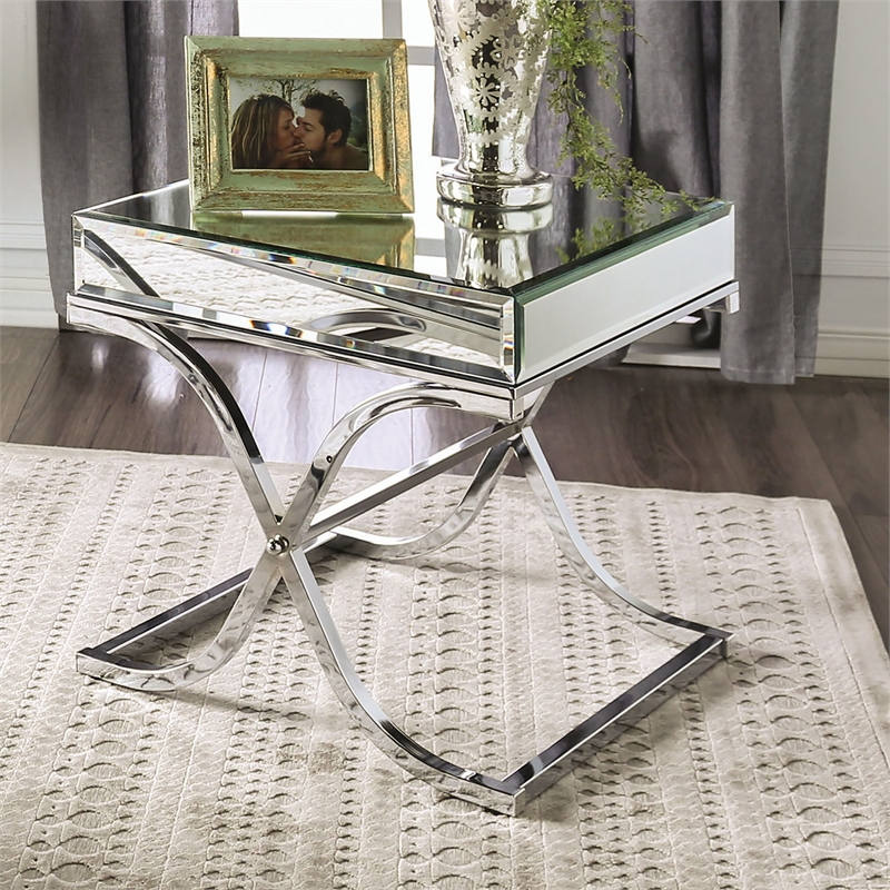 Furniture of America Xander Contemporary Metal Square End Table in Chrome