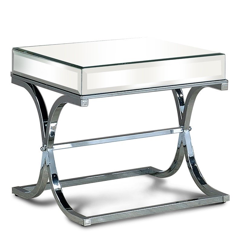 Furniture of America Xander Contemporary Metal Square End Table in Chrome