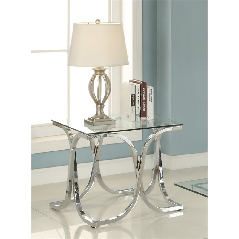 Furniture Of America Sarif Square Glass Top End Table In Chrome 889435380389 Ebay