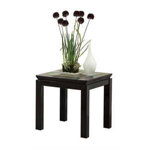 Furniture of America Kristof Glass Top Square End Table in Glossy Black