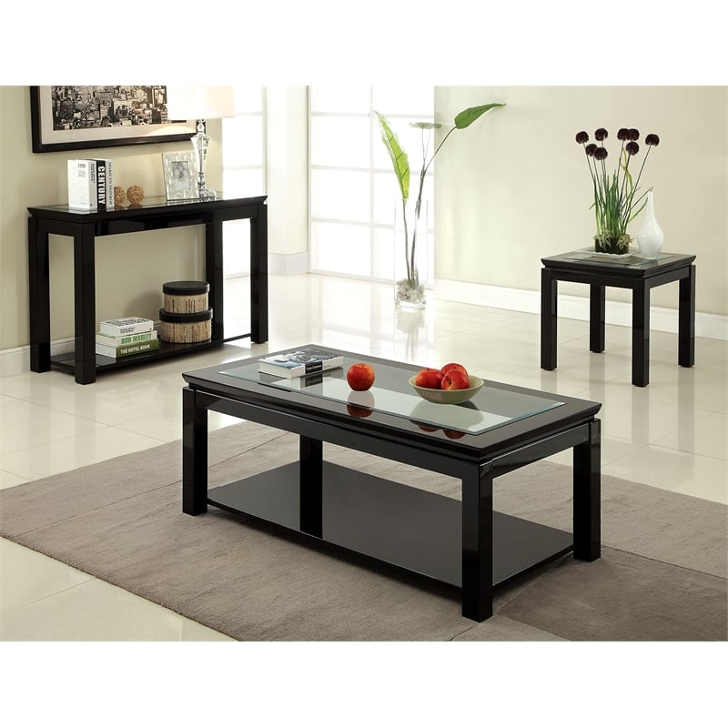 Furniture of America Kristof Glass Top Square End Table in Glossy Black