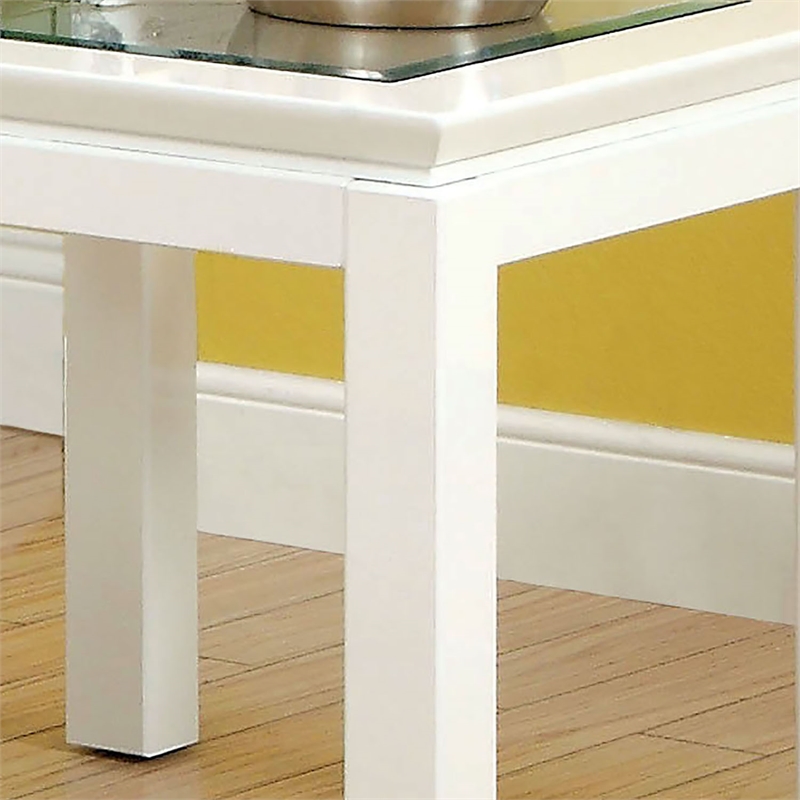 Furniture of America Kristof Glass Top Square End Table in Glossy White