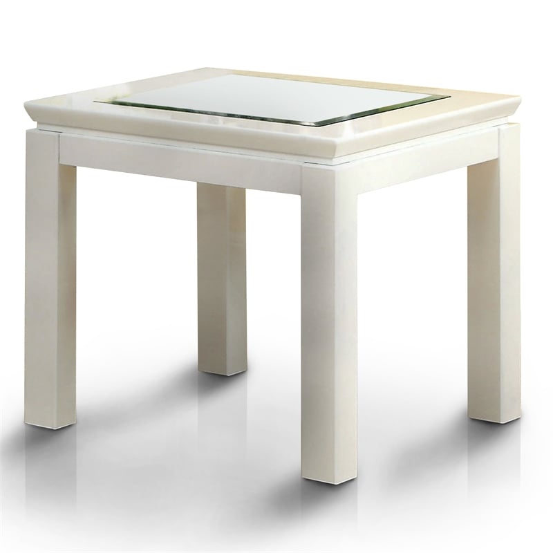 Furniture of America Kristof Glass Top Square End Table in Glossy White