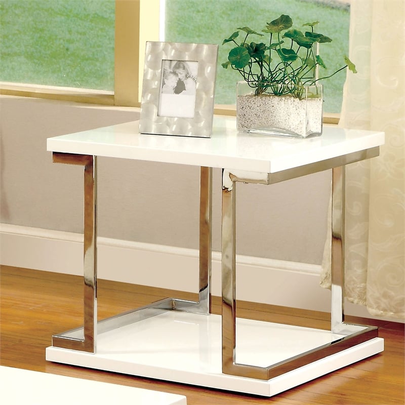 Furniture of America Bargunde Contemporary Wood Square End Table in White
