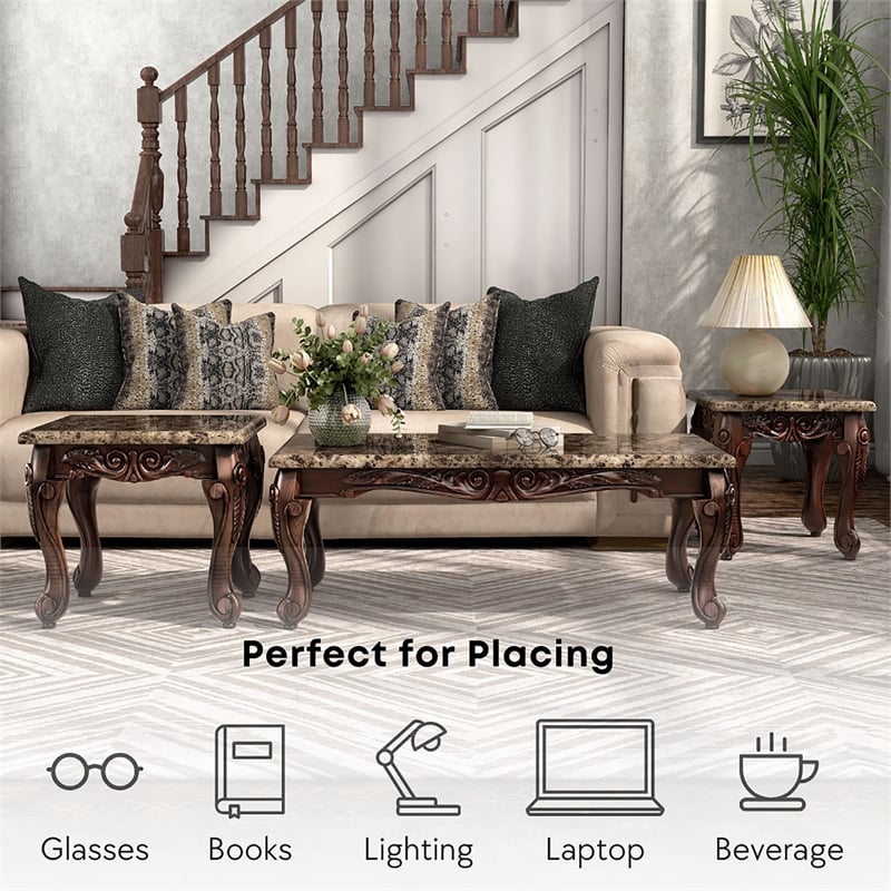 Furniture of America Burseel Wood 3-Piece Coffee Table Set in Dark Oak and Ivory