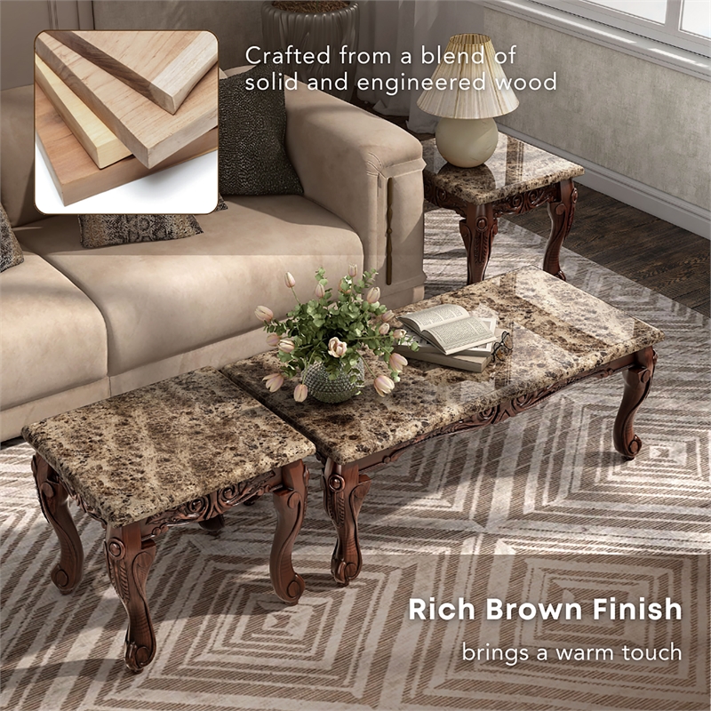 Furniture of America Burseel Wood 3-Piece Coffee Table Set in Dark Oak and Ivory