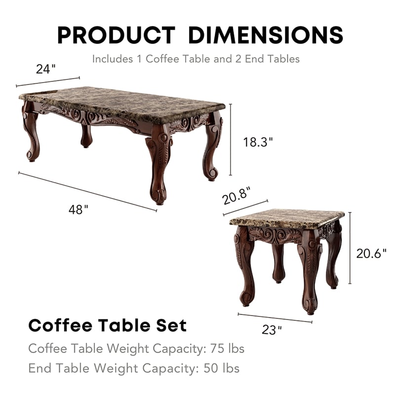 Furniture of America Burseel Wood 3-Piece Coffee Table Set in Dark Oak and Ivory