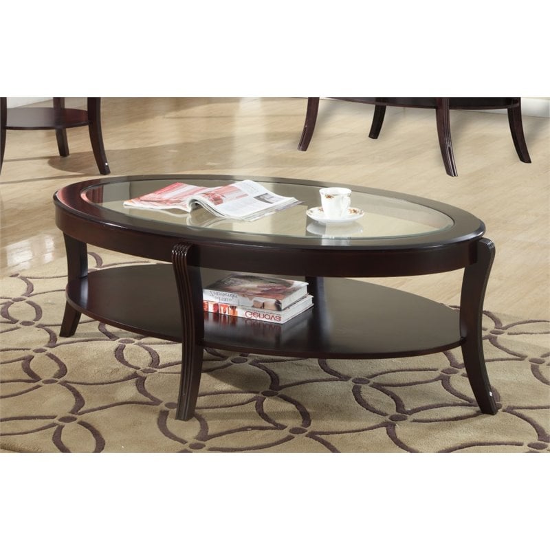 Furniture of America Stemplez Glass Top 1-Shelf Coffee Table in Espresso