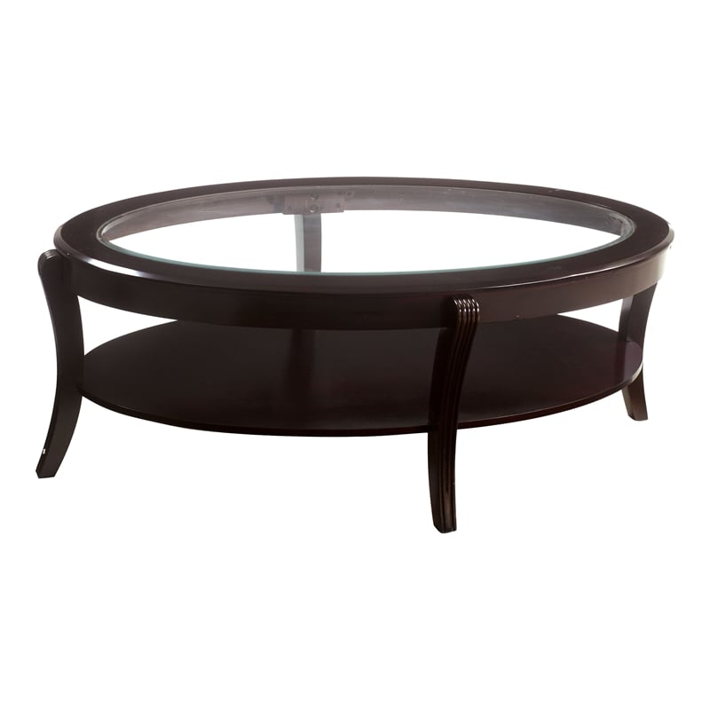 Furniture of America Stemplez Glass Top 1-Shelf Coffee Table in Espresso