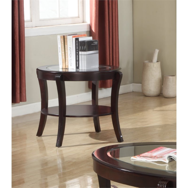 Furniture of America Stemplez Glass Top 1-Shelf End Table in Espresso
